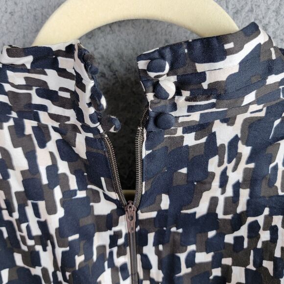 Ann Taylor Dress Womens 8 Black Brown Cream Geometric V-Neck Corpcore Siren - Picture 7 of 16